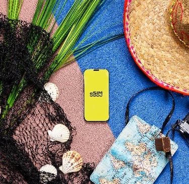 Traveler using eSIM data on smartphone to navigate foreign city