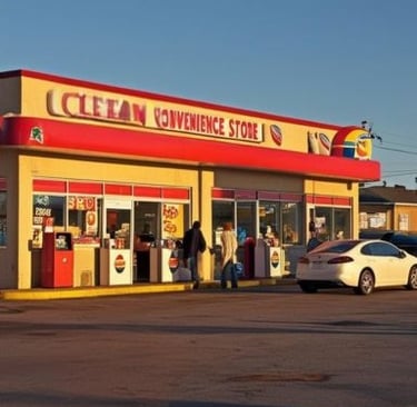 Convenience store selling fast food snacks.