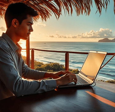 Homme en télétravail gérant les avis clients sur la création de site web