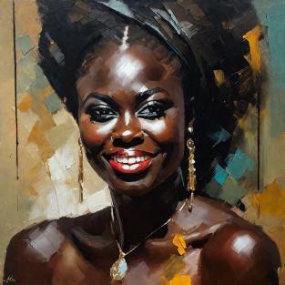 a painting of a woman with a black hair and a black headband