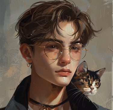 a cat with glasses and a cat on a white background
