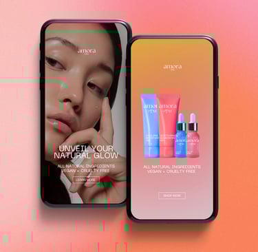 Amora brand, packaging and web design for a korean skincare brand