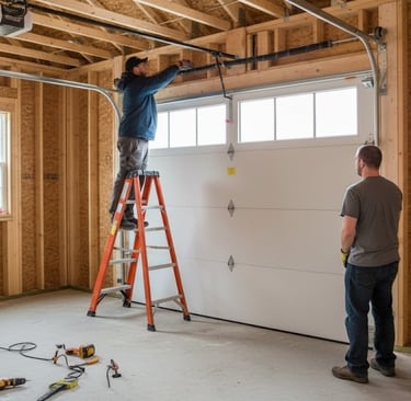 Photo of 2 Corpus Garage Repair technicians repairing a garage door