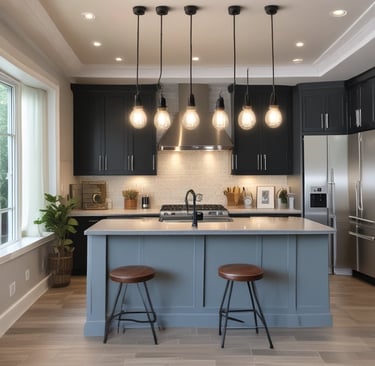 A satisfied family enjoying a well-lit living room with modern fixtures.