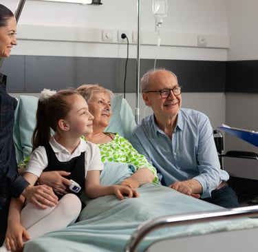a nurse and her family in a hospital room