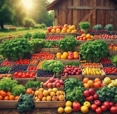 a variety of fruits and vegetables in a display case