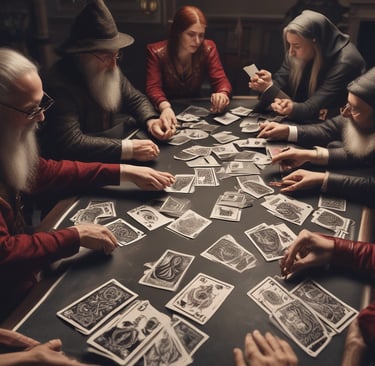 A brick building labeled Witch City Mall is in the background. In the foreground, a fountain with stone pillars and cascading water is surrounded by a small reflective pool. Several people are walking nearby, and a black pickup truck is parked in front. Trees with green foliage are visible, and signage advertising a psychic fair is displayed.