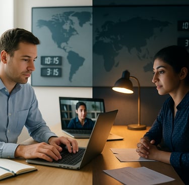 2 people from different timezones showed side by side