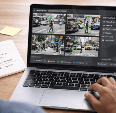 AI data labeling interface on laptop training model dataset
