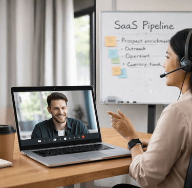 Filipino sales operations analyst on video call with SaaS founder