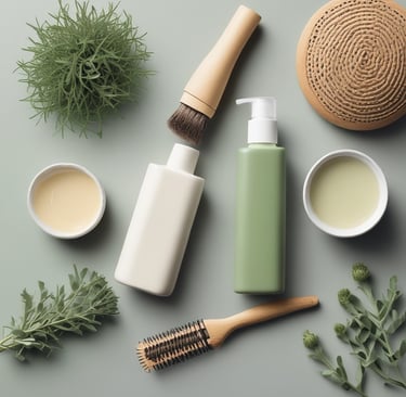 A collection of eco-friendly beauty products arranged aesthetically.