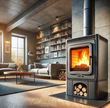 poêle à granulé installé dans un salon