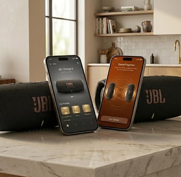 Mode StereoTogether de l'application JBL avec deux enceintes JBL Charge 6 connectées