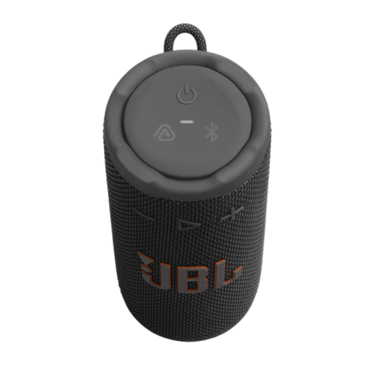 Enceinte JBL Grip vue du dessus, LOGO, boutons