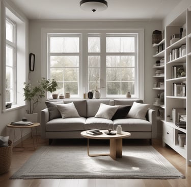 a living room with a couch and a coffee table