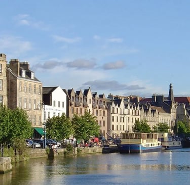 the water of leith with a boat in the water