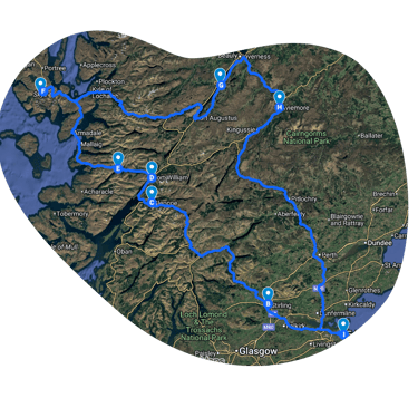 Map showing a suggested route around Scotland