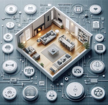 Birds eye view of home with interconnected smoke alarms 