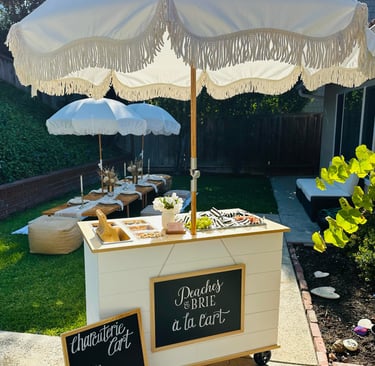 a food cart with umbrella at a pcinic