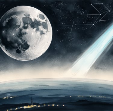 Moon orbiting Earth with a sci-fi alien technology twist