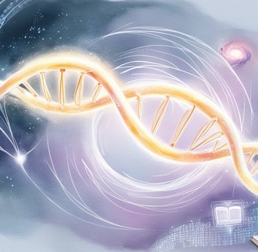 Double helix made of binary code and knowledge symbols