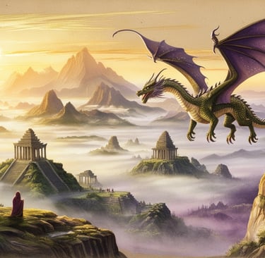 Massive dragon soaring over ancient Earth’s jungles