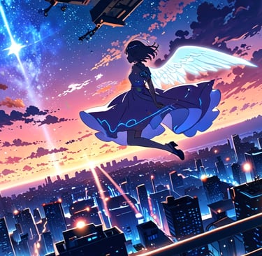 Sleeping human connected to glowing alternate realities