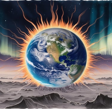 Visualization of Earth losing its magnetic shield and atmosphere