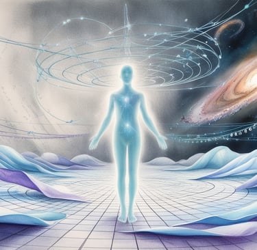 Abstract grid of space-time bending into illusionary waves