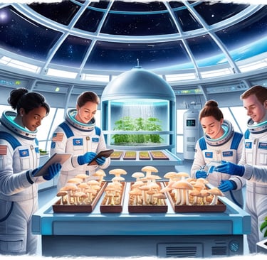 Concept art of mushroom-based buildings on the Moon