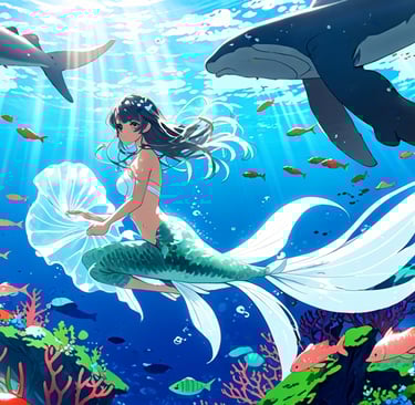 Ancient-style mermaid spotted by sailors under moonlight