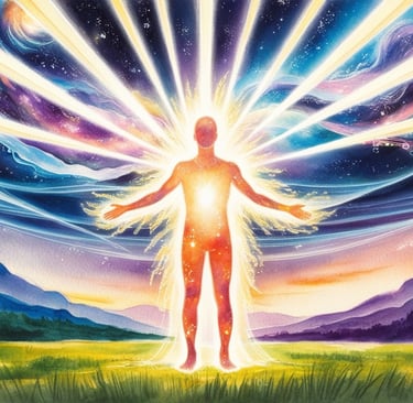 Thoughts transforming into colorful light waves