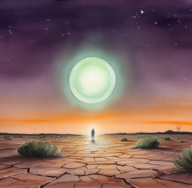 Glowing Min Min Light orb floating over the Australian Outback desert