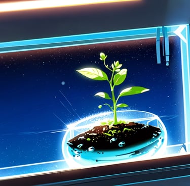 Astronaut tending plants in microgravity chamber