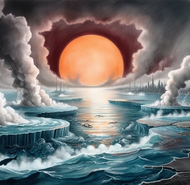 Planet Earth covered in boiling seas and vapor skies