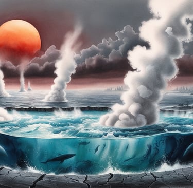 Oceans turning into giant steam clouds under a burning sun