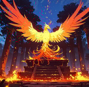 Fiery wings of a Phoenix soaring across the sky