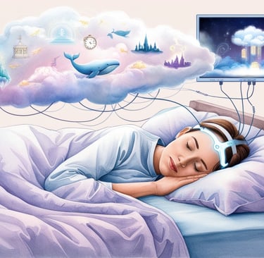 Abstract scene of dreams projected on a holographic screen.