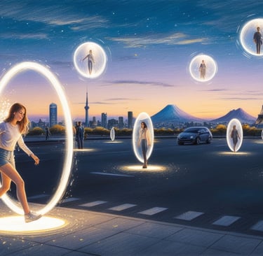 Teleportation pod glowing in futuristic city street