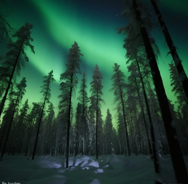 a green and green sky with a green sky and trees