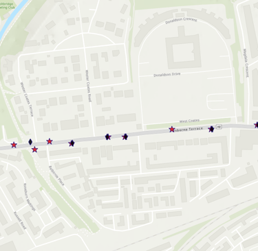 Litter bin locations between Haymarket Terrace and Roseburn Terrace (c) City of Edinburgh Council