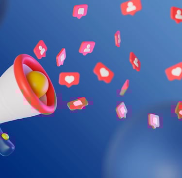 Megafone jogando corações do Instagram para fazer alusão ao inbound marketing para advogados