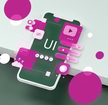 Ilustração com landing page sendo projetada em celular