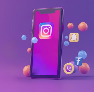 Celular com os símbolos do Instagram e de outras redes sociais