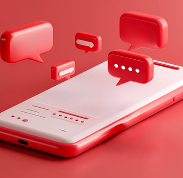 Ilustração de celular por cima de fundo vermelho