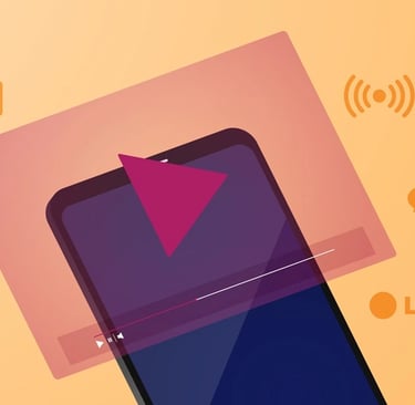 Desenho de celular com ícones de redes sociais e de gravação
