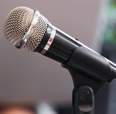 Foto de microfone durante entrevista