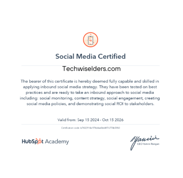 a certificate for a social media company