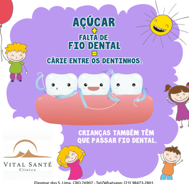 cárie dental em crianças por falta do uso do fio dental e açúcar