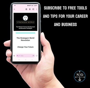 Promotional image encouraging users to subscribe to free career and business development tools.